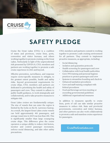 Cruise the Great Lakes Announces Safety Pledge